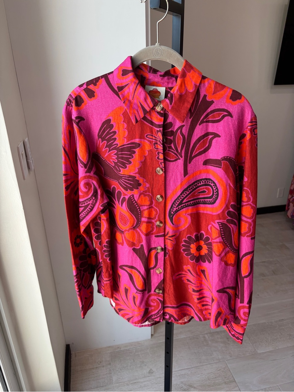 Farm Rio: Floral Button-Front Pink Shirt - Picture 4 of 9
